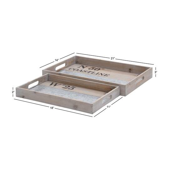 Brown Wood Coastal Tray Set
